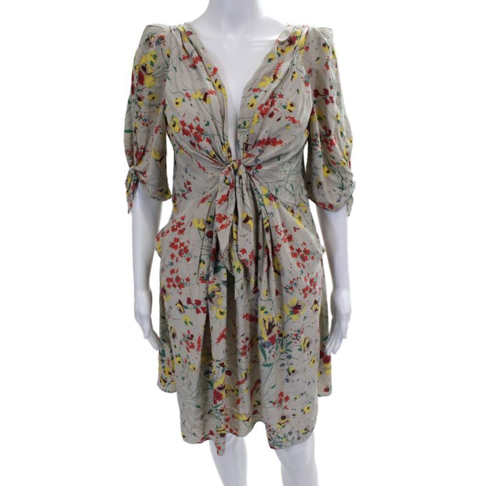 Baraschi Women Wrap Dress Multicolor Silk V-Neck 3/4 Sleeve Mini Size M
